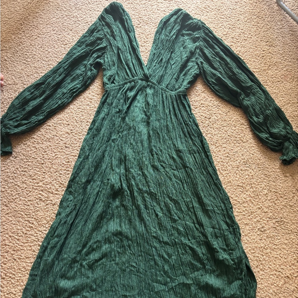 Deep Green Long Sleeve Midi Dress